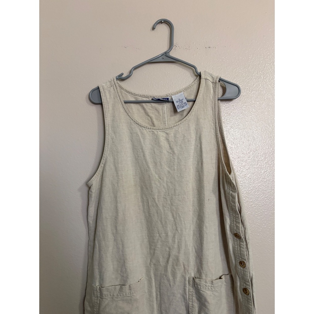 Erika & Co Vintage Women's Linen Cotton Blend Midi Dress Beige Side Buttons M